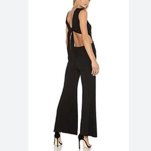 Enza Costa Rib Wrap Tie Jumpsuit Open Back Wide Leg Knit Black Size Large